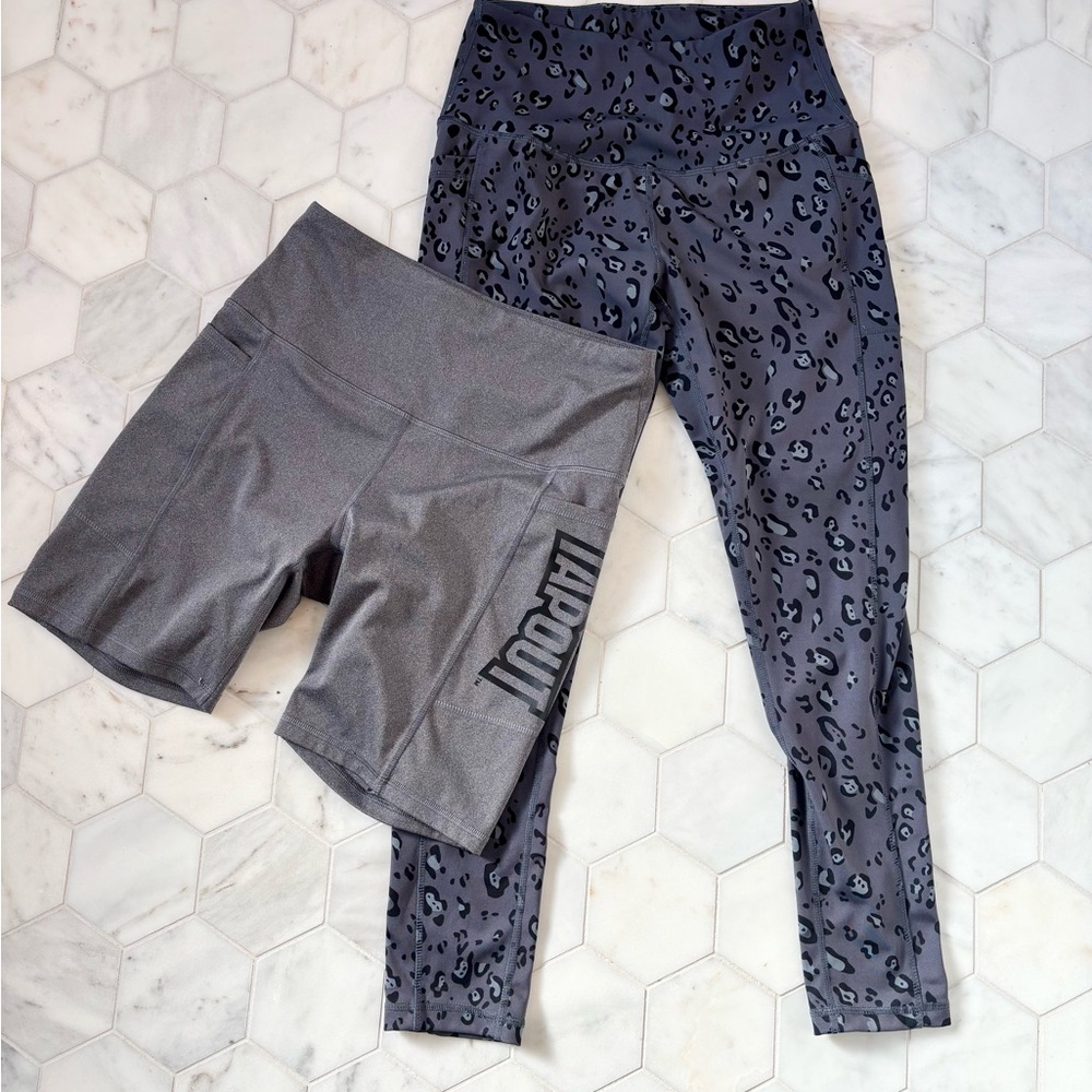 Tapout Gray Shorts and Legend Leopard Print Leggings size Medium